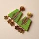 Light Green Leaf Pattern Golden Charm Earrings